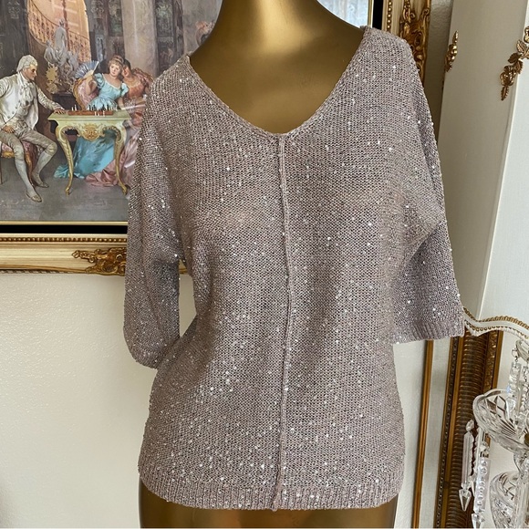 WD.NY Tops - WD.NY Sequin Taupe Knit Sweater
